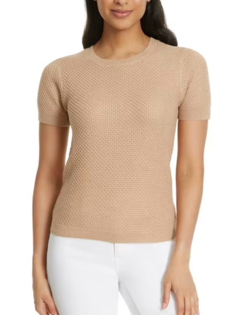Nine West Médium Textured Short Sleeve Knit Top in Beige/tan